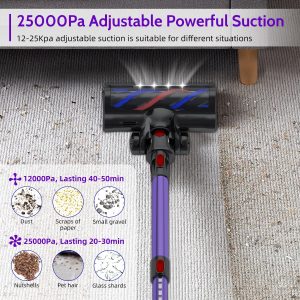 Authmic Akku Staubsauger, 25000Pa Kabellos mit Touchscreen