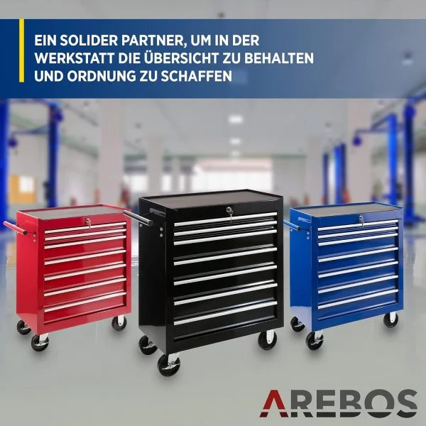 Arebos Werkstattwagen 7 Fächer | zentral abschließbar