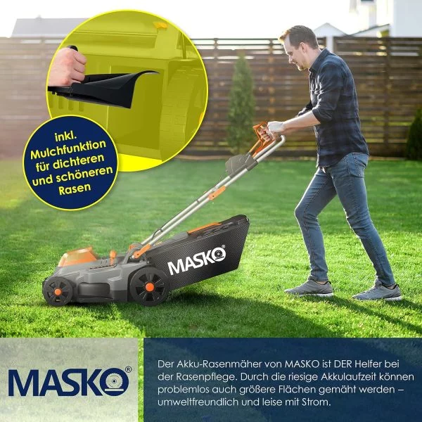 MASKO Rasenmäher mit Mulchfunktion inkl. 2X Akkus Li-Ion