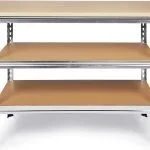 Ondis24 Werkbank Uwe 120cm Metallregal und Werktisch mit höhenverstellbaren Einlegeböden Packtisch verzinkt 92cm Arbeitshöhe mit Buchenarbeitsplatte (Melamin)