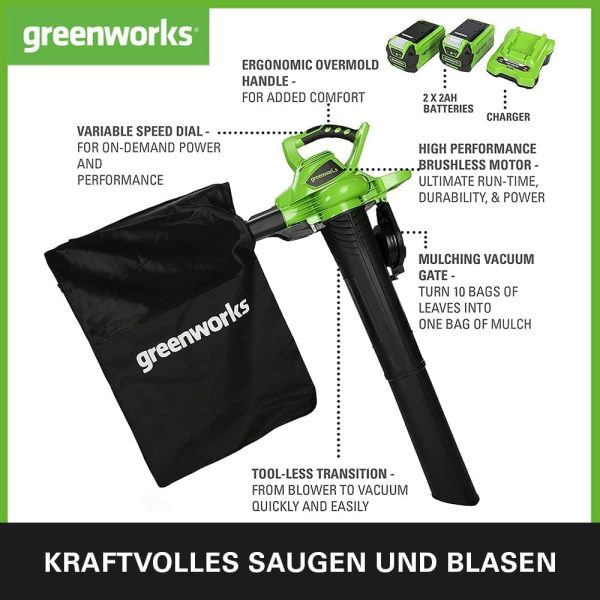 Greenworks GD40BVK2X Akku Laubsauger / Laubbläser