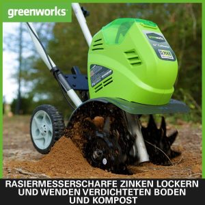 Greenworks G40TL Akku Gartenfräse, Rasenfräse mit Frontzinken