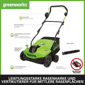 Greenworks GD40SC36 Akku Vertikutierer und Rasenharke