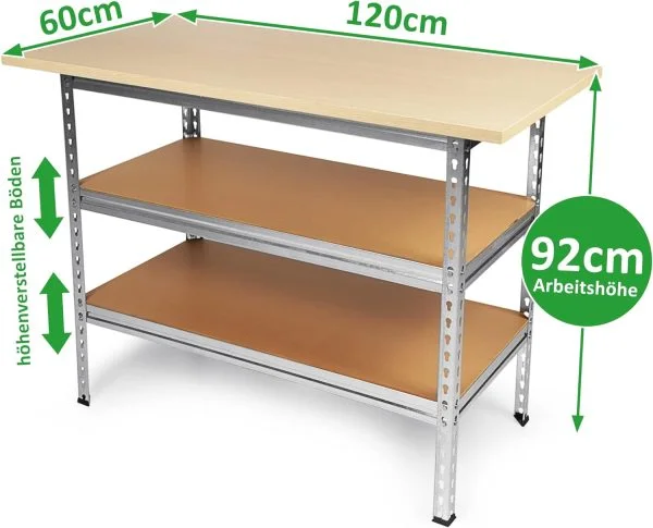 Ondis24 Werkbank Uwe 120cm Metallregal und Werktisch