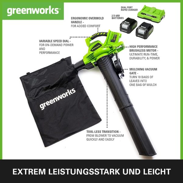 Greenworks GD24X2BVK4X Akku Laubsauger / Laubbläser