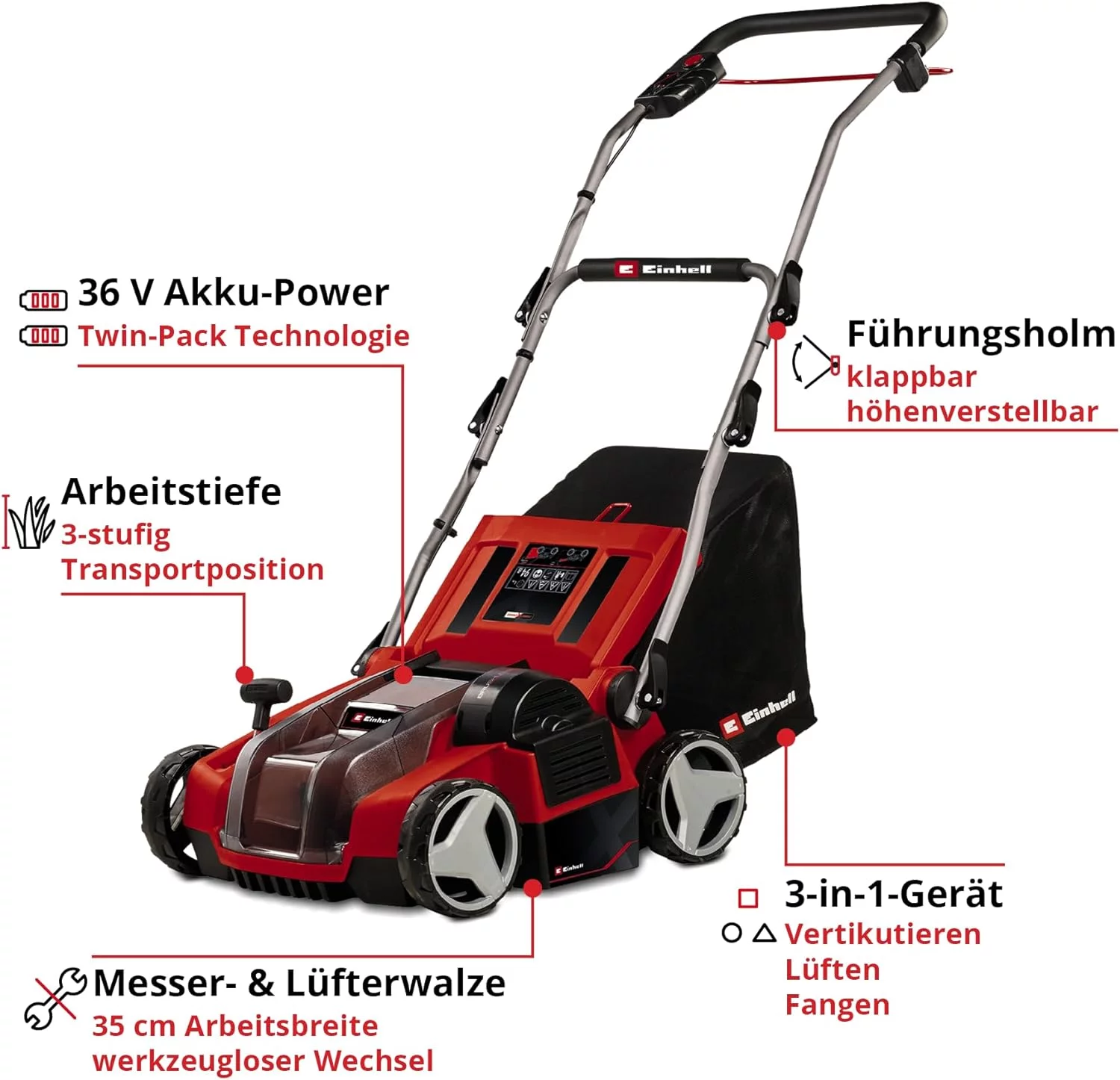 Einhell Akku-Vertikutierer-Lüfter GE-SA 36/35