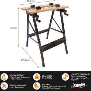 LEMODO Werkbank klappbar als Schraubstock mit Spannbacken
