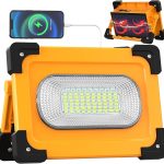 80W LED Baustrahler Akku Solar Arbeitsleuchte Tragbare, 4 Modi 11000mAh Campinglampe USB Wiederaufladbare PowerBank, Wasserdichte Outdoor Flutlicht für Garage, Baustelle, Garten, Angeln, Notfall [Energieklasse E]