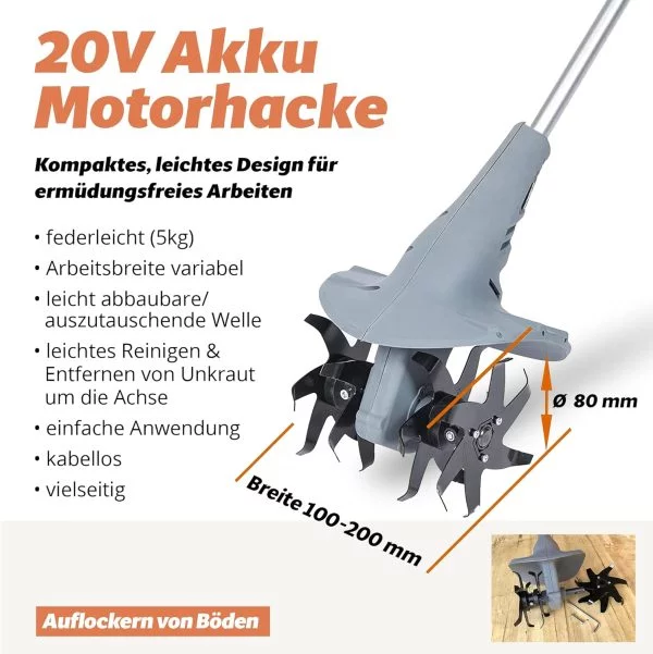 FANZTOOL 20V Motorhacke 2,5Ah Li-Ion-Akku