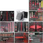 Mephisto Werkzeugwagen Werkstattwagen mit 9 Schubladen Davon 9 Schubladen mit Werkzeug wie Schraubenschlüssel, Ratsche mit Nusskasten, Engländern usw. in Soft Inlays in Carbonoptik befüllte