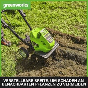 Greenworks G40TL Akku Gartenfräse, Rasenfräse mit Frontzinken