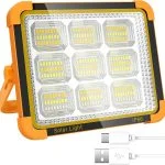 LED Strahler Akku - 100W LED Baustrahler Akku - Tragbarer LED Arbeitschleucte Akku - Wiederaufladbarer Strahler Solar Power Bank für Camping, Werkstatt, Outdoor, Garage, Keller, Notfall [Energieklasse D]