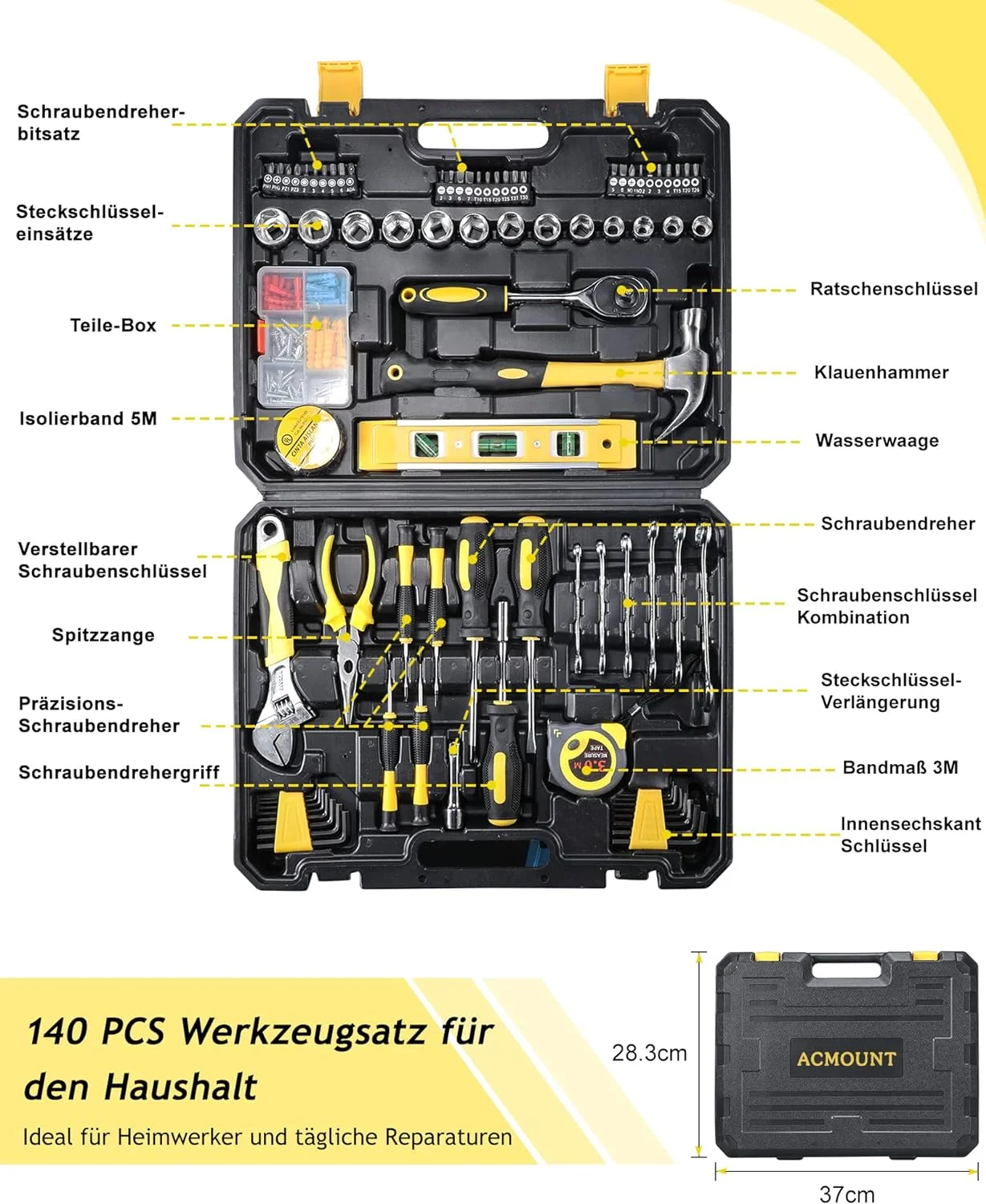 ACMOUNT Werkzeugkoffer Gefüllt, 140tlg
