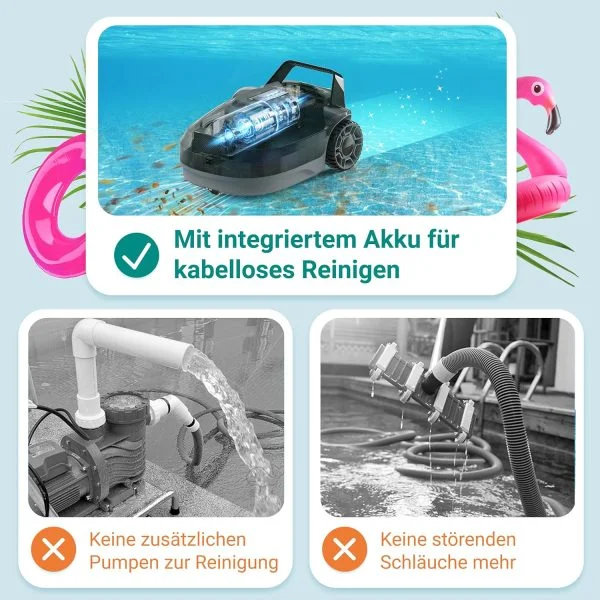 KRONFELD Poolroboter Akku - 100 min, Pool bis 50m²