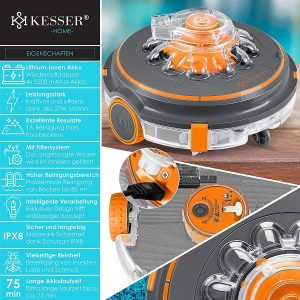 KESSER Poolroboter Poolreiniger Akku Aqua-9000 inkl