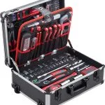 Meister Werkzeugtrolley 156-teilig - Werkzeug-Set-Mit Rollen- Teleskophandgriff/Profi Werkzeugkoffer befüllt/Werkzeugkiste fahrbar /Werkzeugbox komplett mit Werkzeug, Schwarz/Silber, 8971440