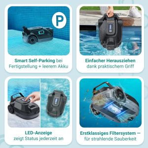 KRONFELD Poolroboter Akku - 100 min, Pool bis 50m²