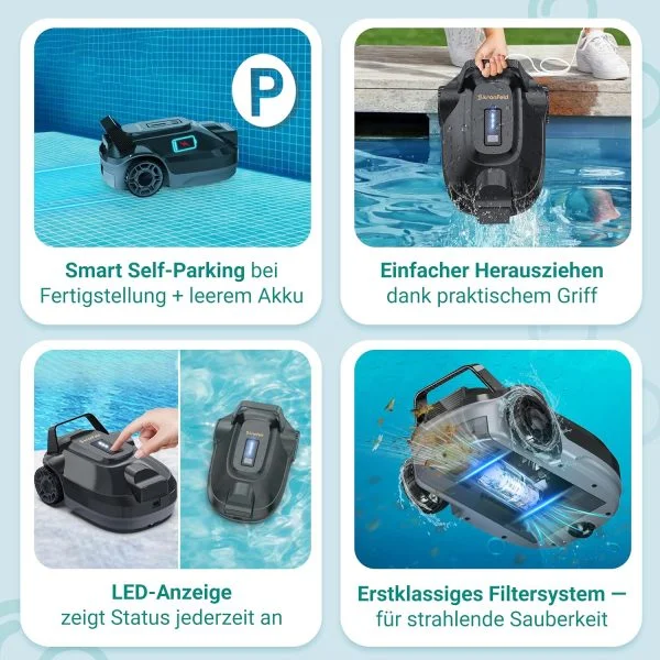 KRONFELD Poolroboter Akku - 100 min, Pool bis 50m²