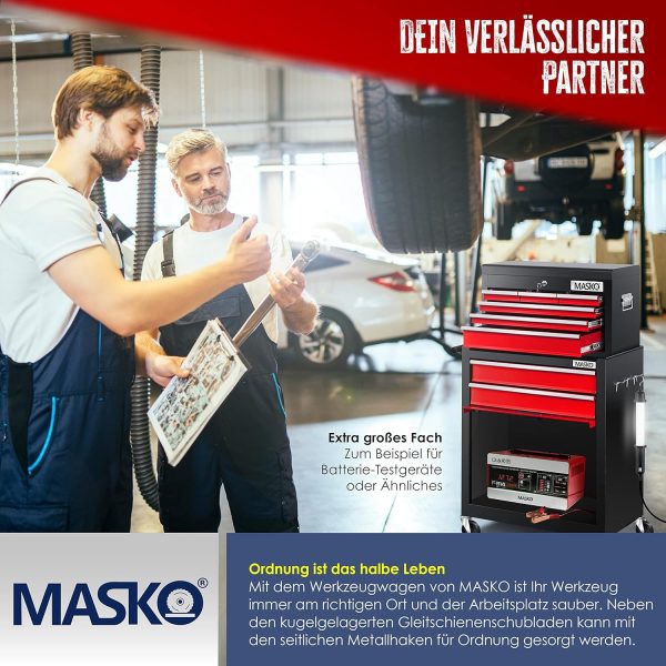 MASKO® Werkstattwagen inkl. Koffer - 9 Fächer Rot