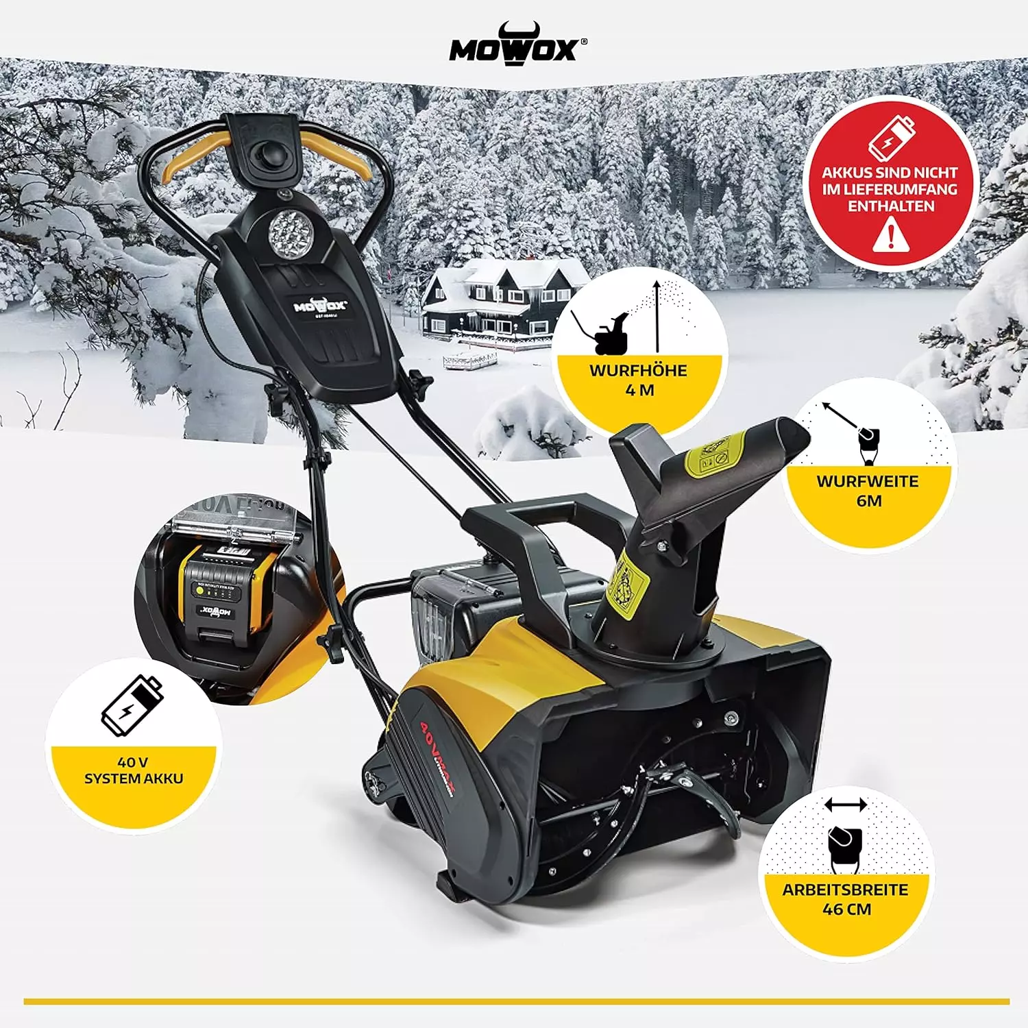 Mowox® EST 4640 Li – 40V Akku-Schneefräse