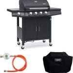 TAINO RED 4+1 Grillwagen BBQ Edelstahl-Brenner Gasgrill schwarz inkl. Zubehör Abdeckplane Haube Gasregler