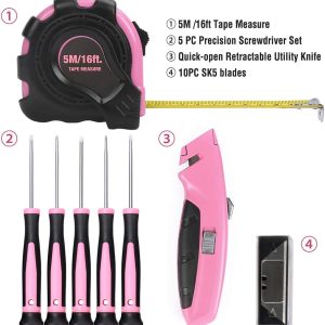 WORKPRO Pink Werkzeug Set Rosa 103 teilig Haushalts-Werkzeugsatz