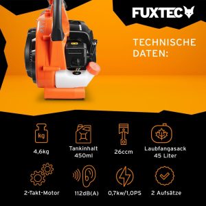 FUXTEC Benzin Laubsauger 4in1 FX-LBS126 2-Takt Laubbläser