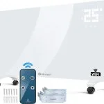 KESSER® Glaskonvektor Glasheizung Elektroheizkörper APP WiFi Funktion Inkl. Fernbedienung Elektroheizung Stand- oder Wand Heizung Heizkörper | Touchscreen | LCD-Display | Timer | 2500 Watt | Weiß