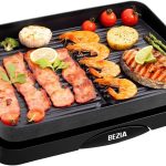 Elektrogrill Tischgrill Für Balkon, Kontaktgrill Elektro Barbecue Grill, Mit Digitalem Thermostat Fettschale, Antihaftbeschichtung, Tepaniakygrill Grillplatte,1500W Schwarz BEZIA