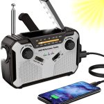 Solar Radio, AM/FM Tragbar Kurbelradio Dynamo Notfallradio mit 4000mAh Wiederaufladbare Batterie, Led Taschenlampe, SOS-Alarm für Camping, Ourdoor, Notfall (Grey)