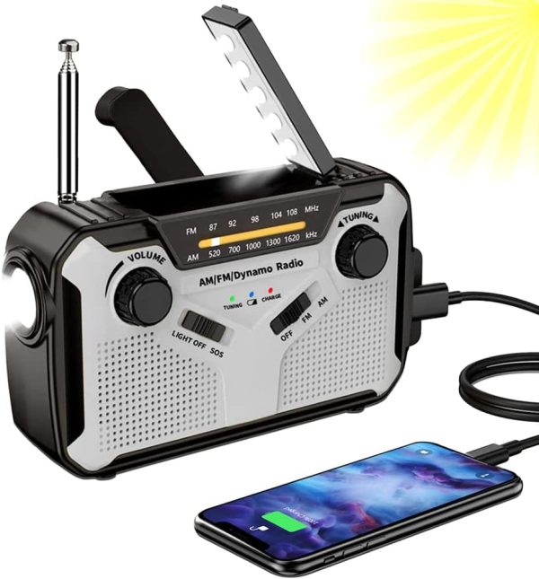Solar Radio, AM/FM Tragbar Kurbelradio Dynamo Notfallradio