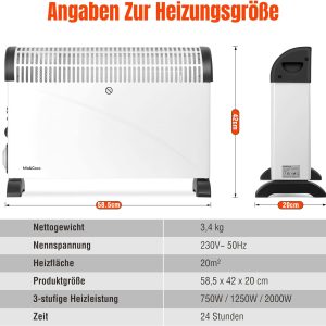 Konvektor Heizung Elektrisch mit 24 Stunden Timer