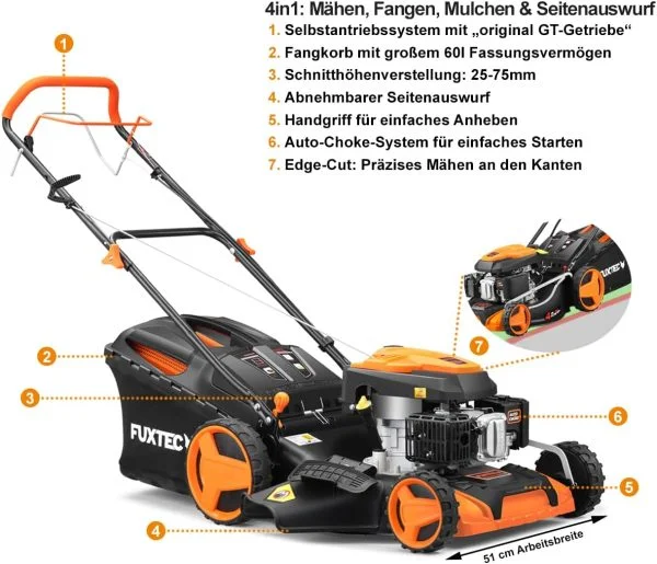 Fuxtec 4in1 Benzin Rasenmäher FX-RM5196-6PS/4,4kW