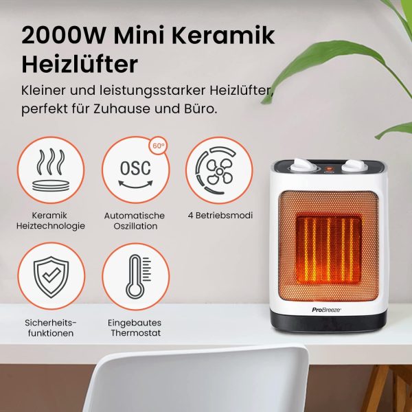 Pro Breeze 2000W Mini Keramik Heizlüfter energiesparend