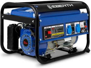 EBERTH 2200 Watt Notstromaggregat Stromerzeuger Stromaggregat mit 5,5 PS Benzinmotor, 4-Takt, luftgekühlt, 2x 230V, 1x 12V, Seilzugstart, Automatischer Voltregler AVR, Ölmangelsicherung, Voltmeter