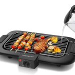 Aigostar Rauchfreier Tischgrill Barbecue Elektrogrill Elektrischer BBQ Grill 2000 Watt Antihaftbeschichtete Grillfläche 36 x 21cm, Abnehmbarer Fettauffangschale, Thermostat, Schwarz.