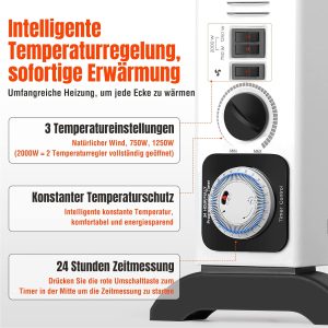 Konvektor Heizung Elektrisch mit 24 Stunden Timer