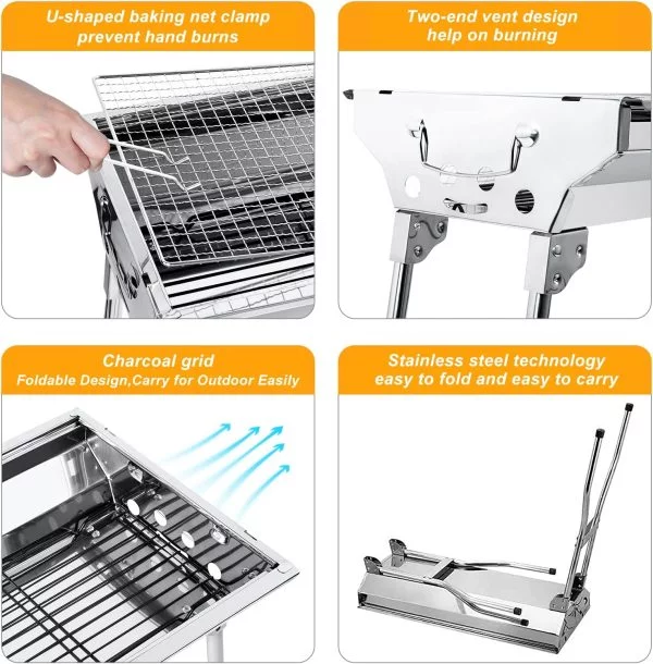 Uten Edelstahl BBQ Holzkohlegrill Räuchergrill Faltbar