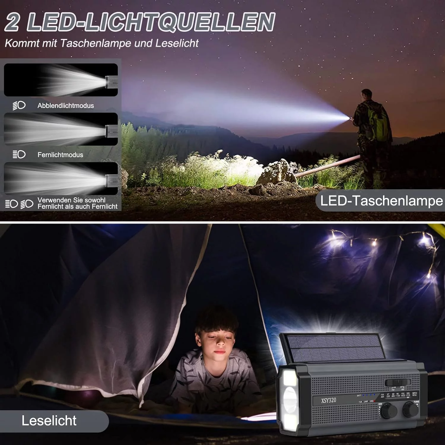 MILFECH Solar Radio, AM/FM Kurbelradio Tragbar