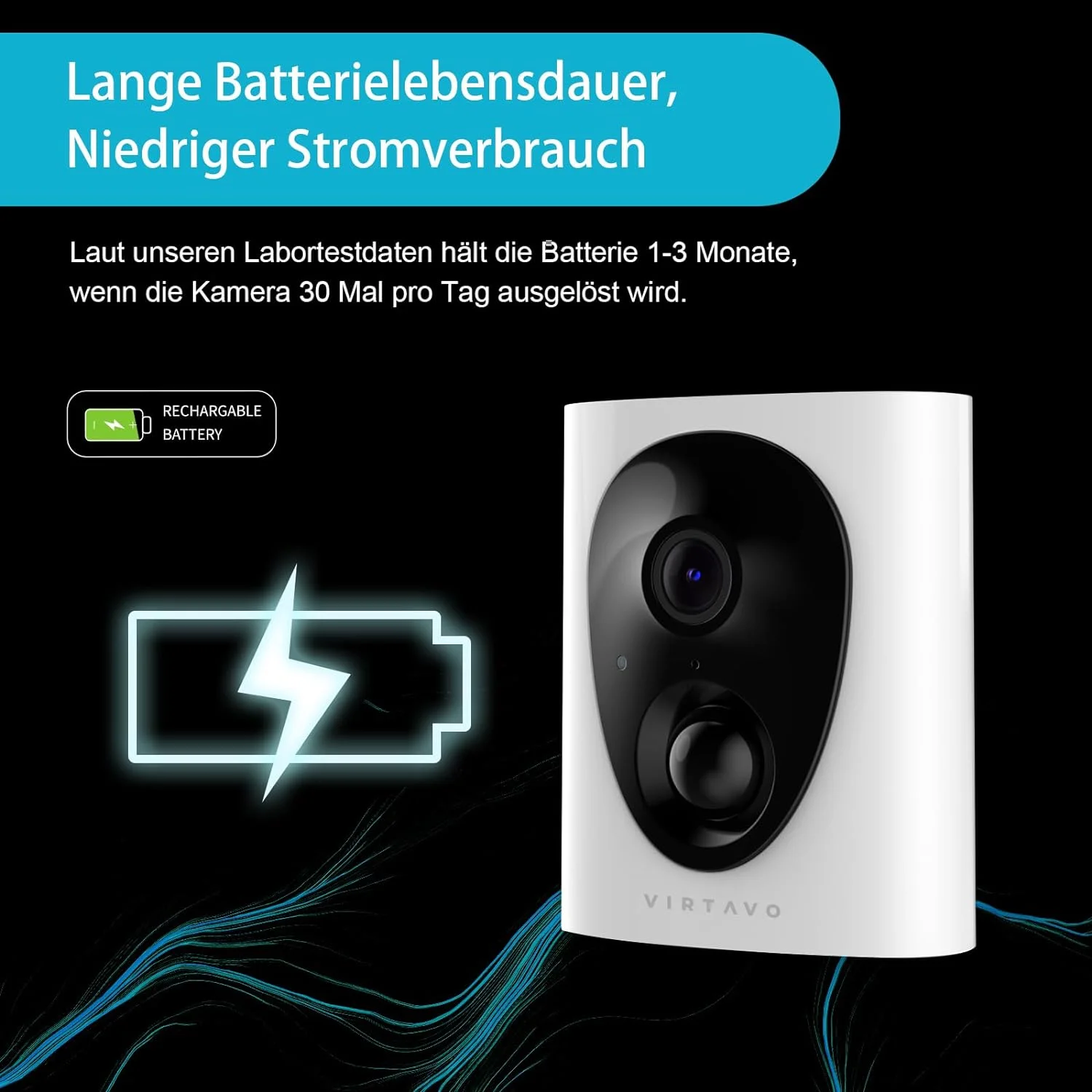 virtavo Überwachungskamera Aussen Akku WLAN HD 1080P