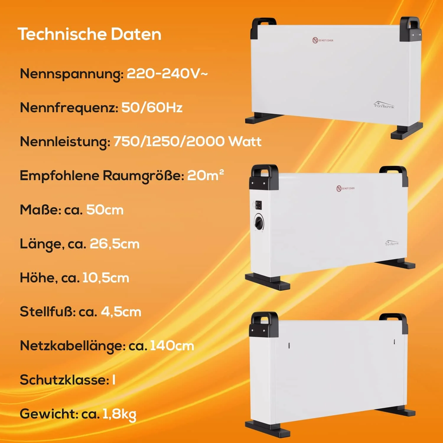 TroniTechnik® Elektroheizer Konvektor Heizgerät Heizkörper