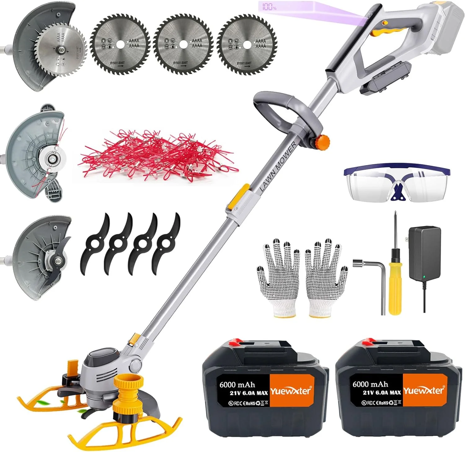 YUEWXTER Akku Rasentrimmer 2 x 6.0A Akku