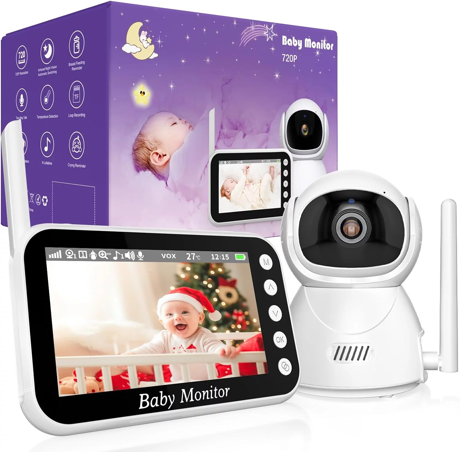 OBVHNUA Babyphone mit Kamera 4,3 Zoll 720p