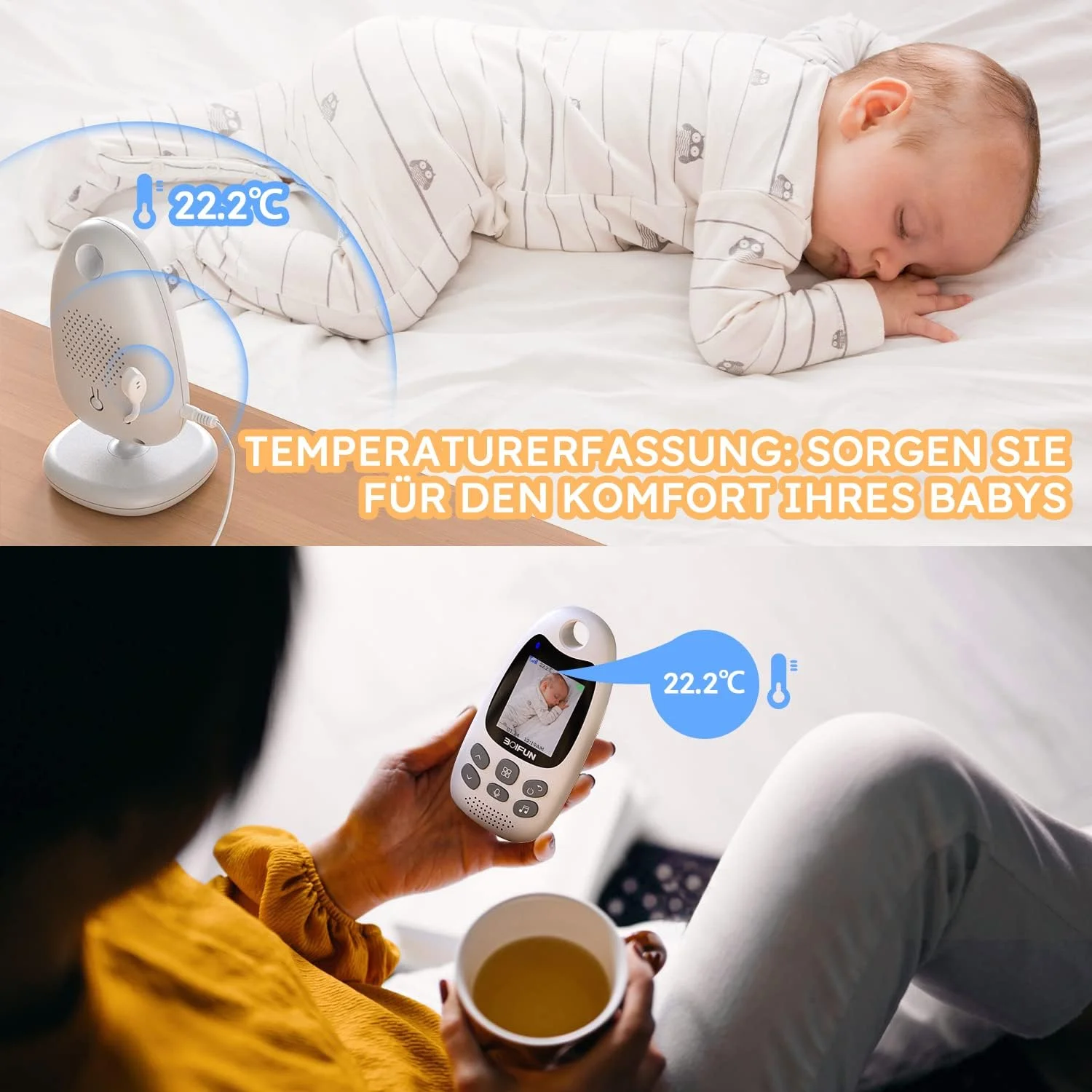 Babyphone mit Kamera Tragbares Vox-Funktion Temperatursensor