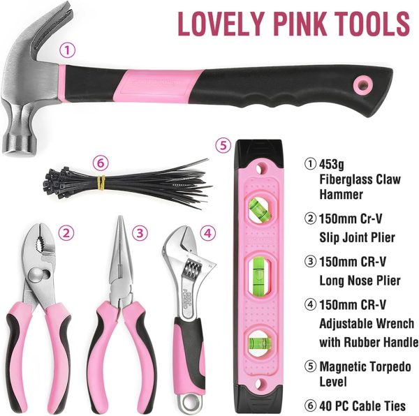 WORKPRO Pink Werkzeug Set Rosa 103 teilig Haushalts-Werkzeugsatz