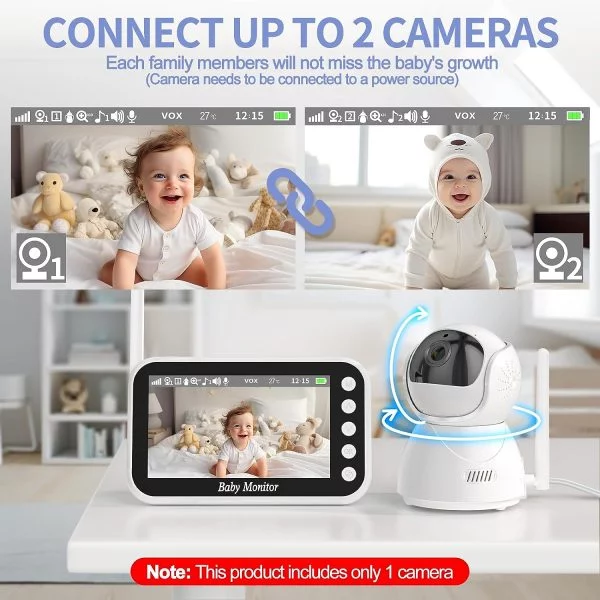 OBVHNUA Babyphone mit Kamera 4,3 Zoll 720p