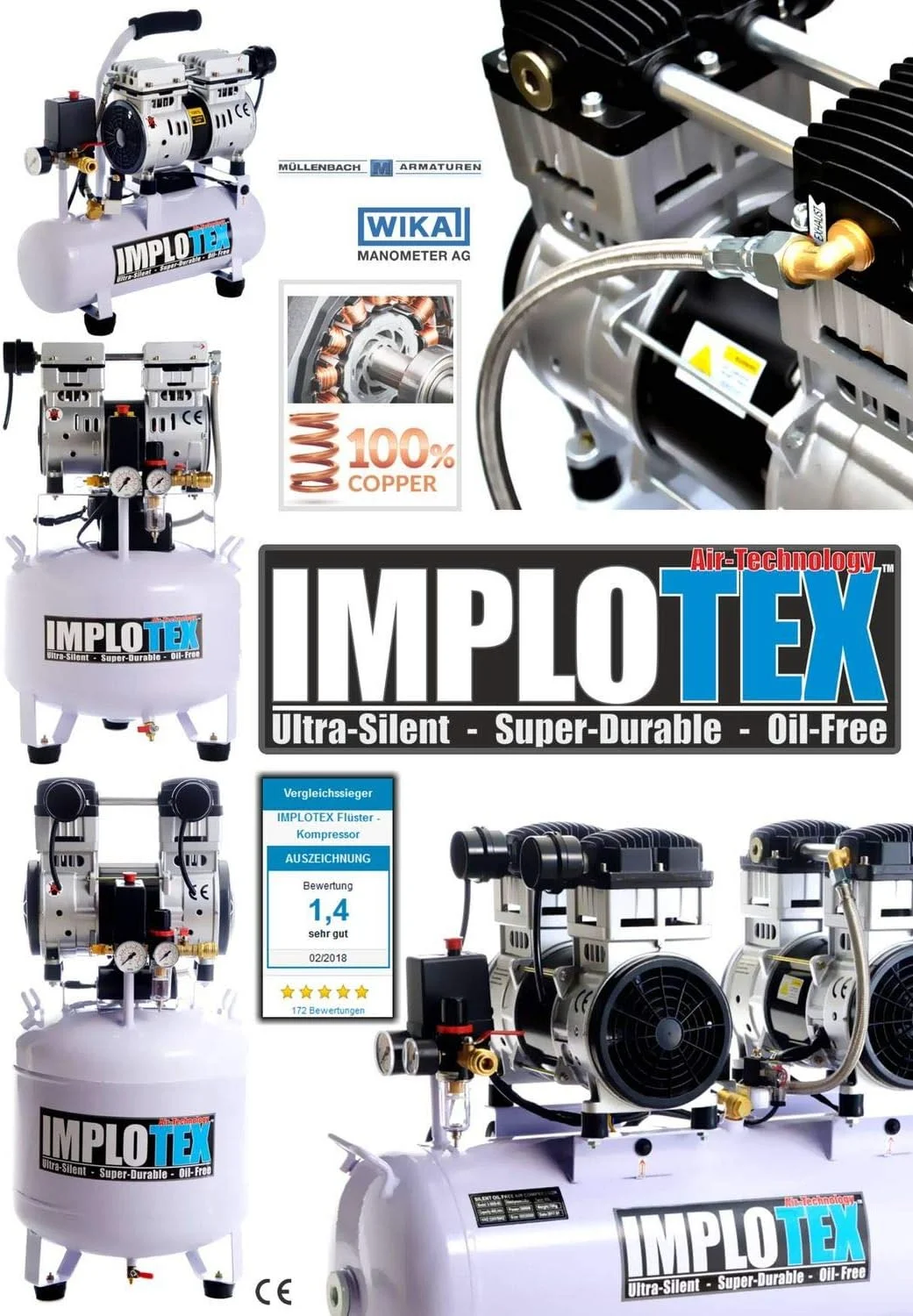 IMPLOTEX 1500W 2PS Silent Flüsterkompressor