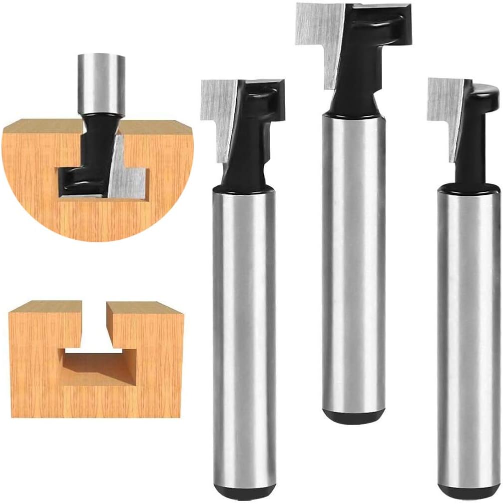 flintronic Fräser Schaft, 3-tlg Fräser Set, Fräser für Oberfräse, Fräsen Werkzeug Set, Nutfräser, 8mm Fräser Schaft Cutter Router,Oberfräse Fräser, t Nut Fräser, Holzbearbeitungswerkzeug Bit