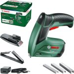 Bosch Akku Tacker PTK 3,6 LI Office Set mit Papierhefter und Broschürenhefter (Integrierter Akku, 3,6 Volt, Hefterset, 30 Schläge/min, in Metalldose)