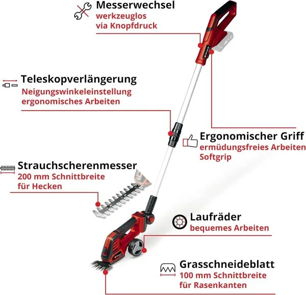 Einhell Akku-Gras- und Strauchschere GE-CG 18/100